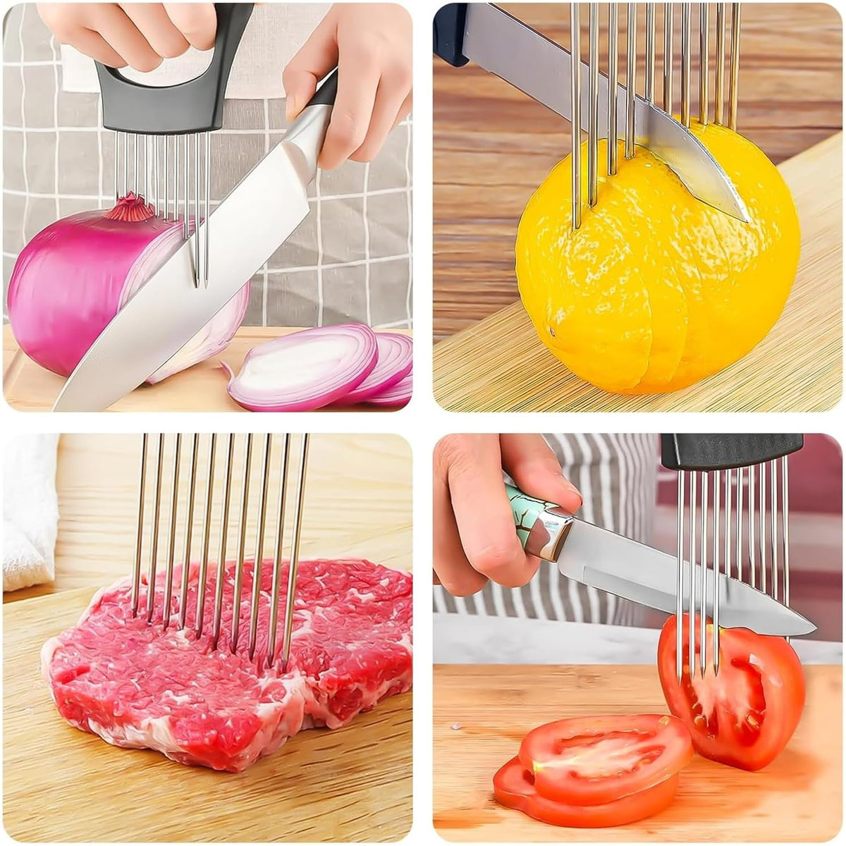 Onion Holder for Slicing, Large Onion Cutter Vegetable Chopper, Stainless Steel Tomato Slicer for Potato Lemon, Practical Meat Tenderizer Tool(2 Pcs)