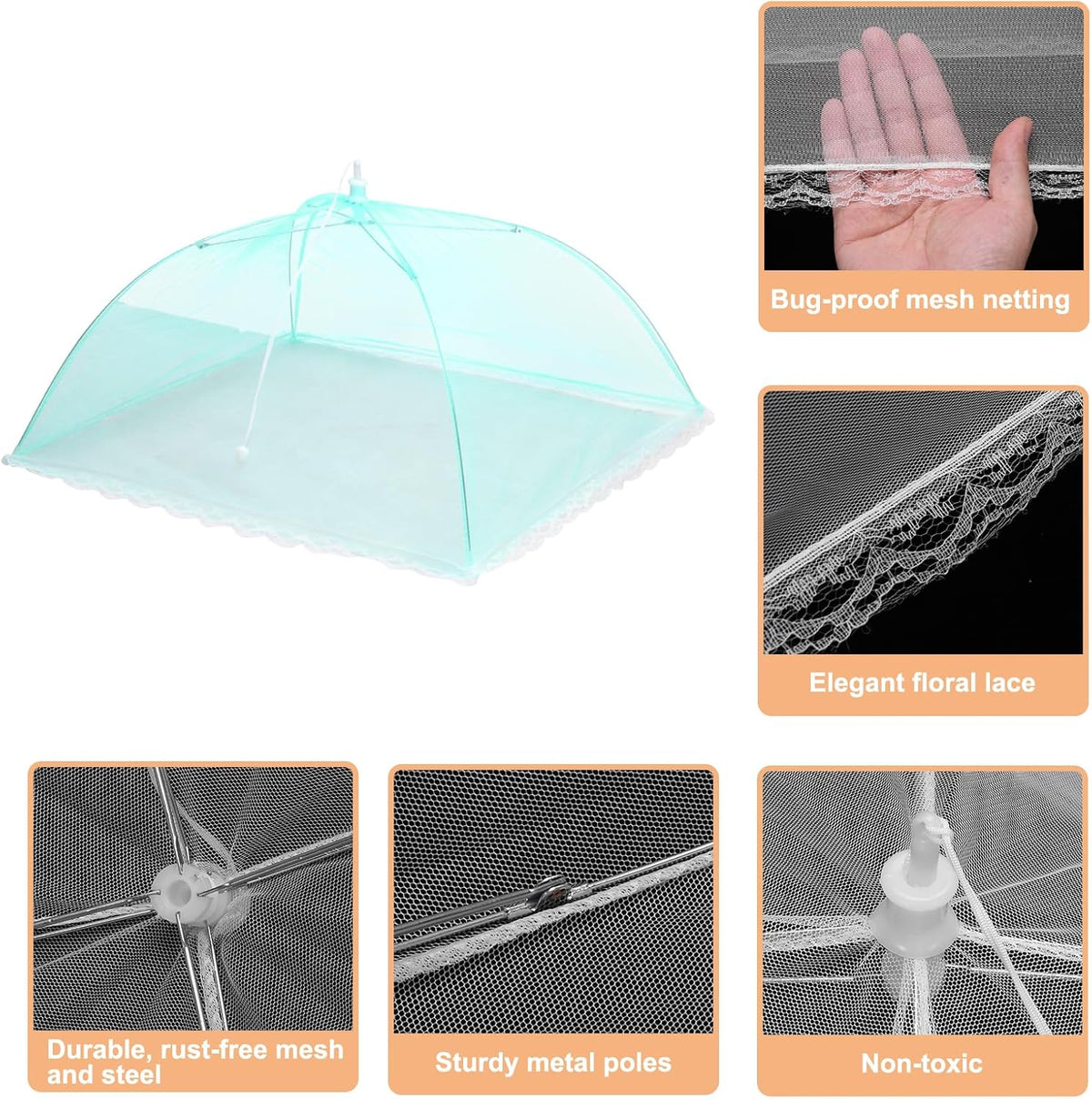 uxcell 3 Pcs Large and Tall Food Covers 17" Mesh Food Covers for Outdoors Collapsible Food Protector Covers Tent for Parties Outdoor Picnics BBQs, Light Green