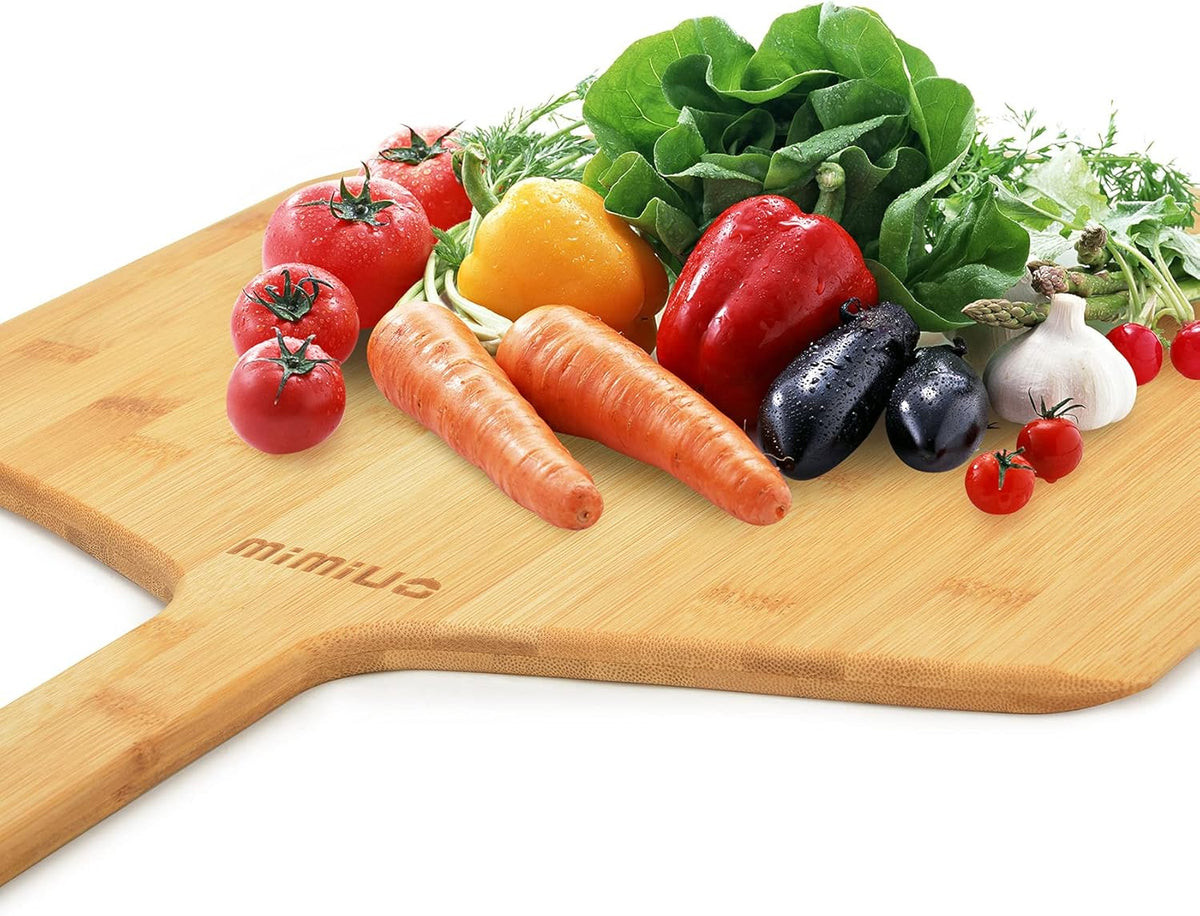 Mimiuo Natural Bamboo Pizza Peel - 15 Inch Wooden Pizza Spatula for Baking Homemade Pizza Bread and Cutting Fruit Vegs