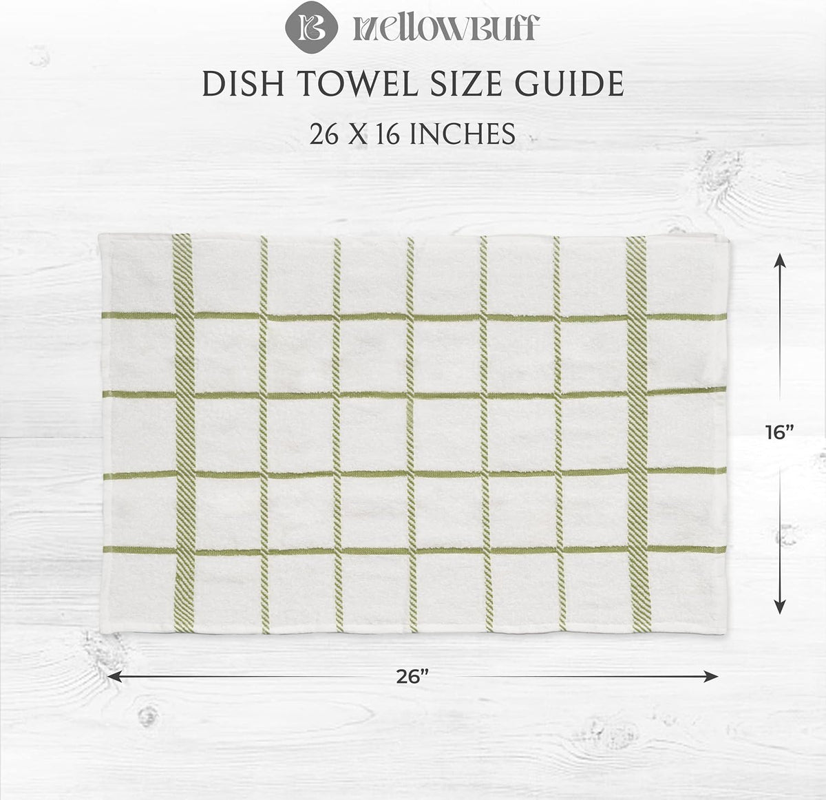 100% Cotton Terry Dish Towels, 4 Pack Checks, 16 x26 Inches, Super Soft and Absorbent Kitchen Towels, Perfect for Kitchen Cleaning and Dish Washing | Green