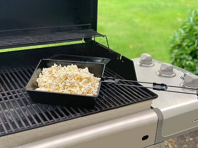 Outset Non-Stick Popcorn Tray With Removable Handle For Grill, Stove and Campfire