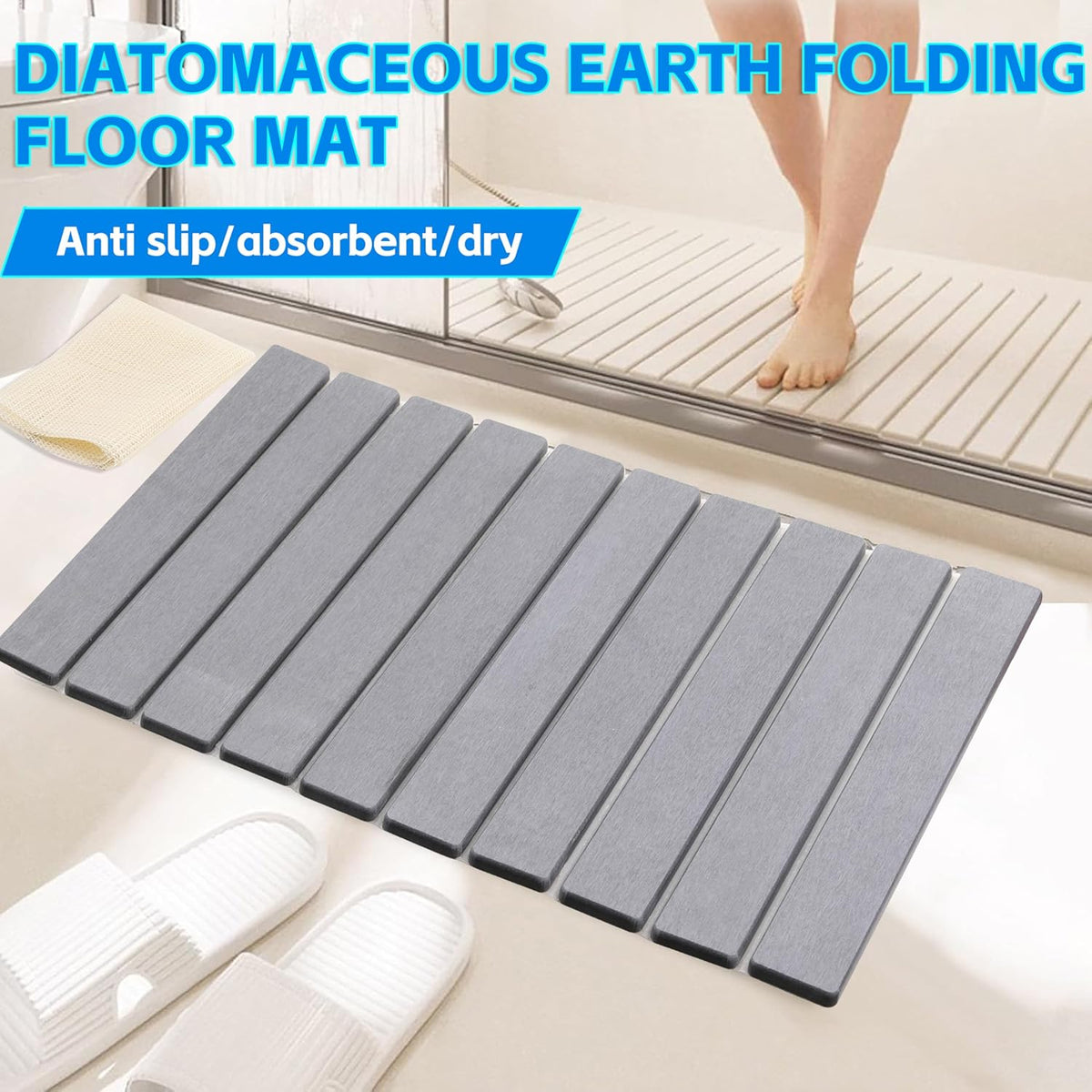 Quick Dry Collapsible Dish Drying Mat, Eco-Friendly Absorbent Diatomaceous Earth Mats for Dishes Bottles Cups 24"×16"Large Stone Dish Drying Mats for Kitchen Counter (Gray, 24"（L）×16"（W）)