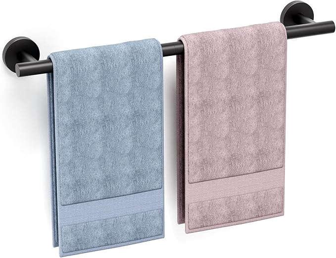 Matte Black Towel Bar, 18 Inch Towel Racks for Bathroom Wall Mounted, SUS304 Stainless Steel Bathroom Towel Holder, Total Length 20.4 Inch Towel Bars