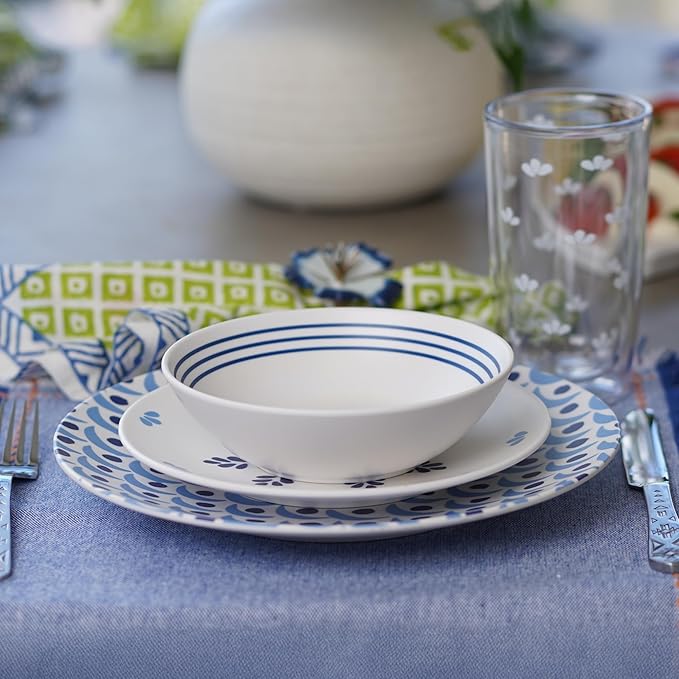 TervisHome Melamine Dinner Plates - Set of 4 | MediterraBlue Collection | Durable Stoneware-like Quality, Dishwasher Safe, Perfect for Indoor and Outdoor Use