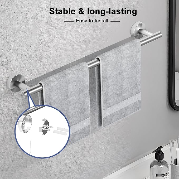 Brushed Nickel Towel Bar, 14 Inch Towel Racks for Bathroom Wall Mounted, SUS304 Stainless Steel Bathroom Towel Holder, Total Length 16.4 Inch Towel Bars