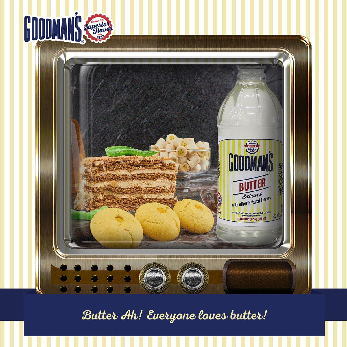 Goodman's Butter Extract - Gluten-Free, Non-GMO, Low Carb & Calorie, No Artificial Color - Safe for Dairy Sensitivities, Ideal for Baking - 1 Pint