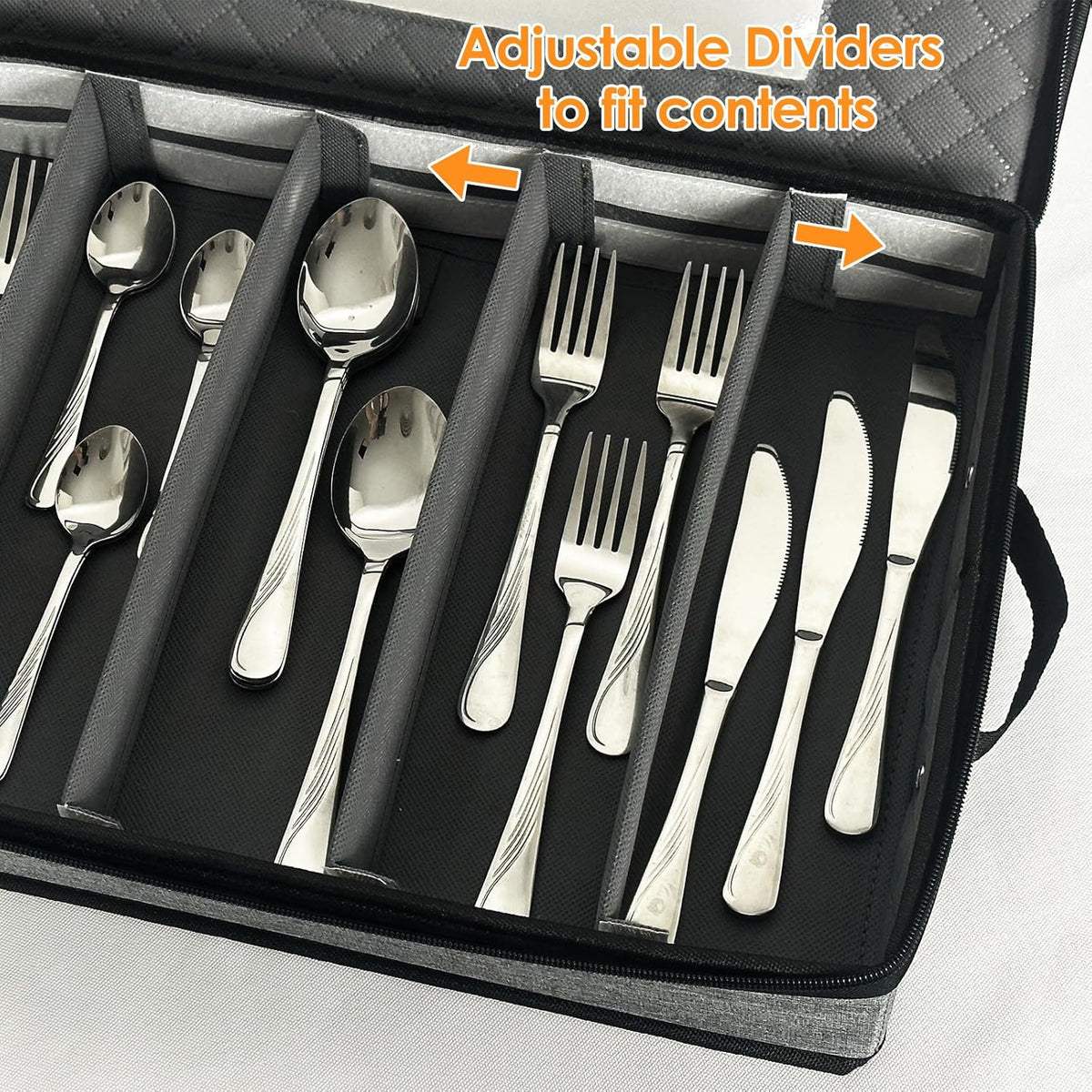 VERONLY 2 Pack Flatware Utensil Storage - Sturdy Silverware Storage Box with Dividers, 5 Compartment Flatware Storage Case with Handles and Removable Lid for Moving&Protected(Dark Gray)