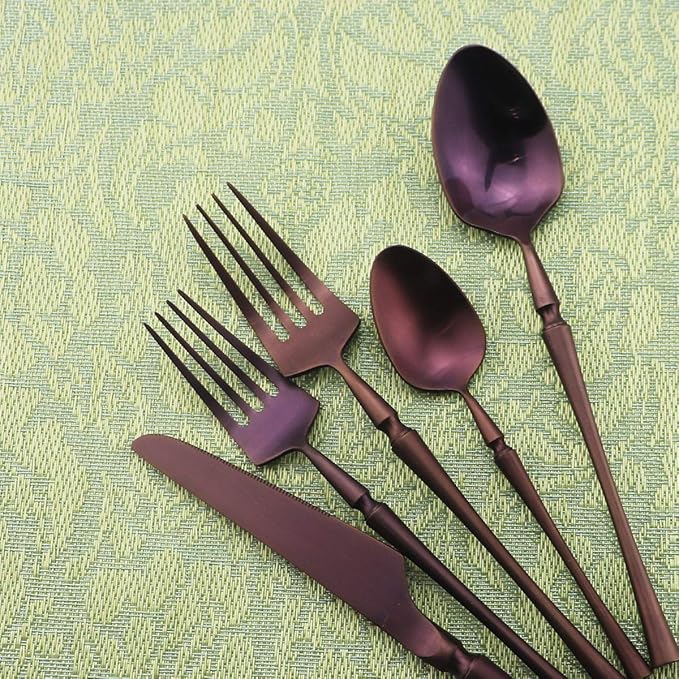 Gugrida Unique & Beautiful Flatware Set - 5 Piece Iridescent Silverware Sets | 18/10 Stainless Steel Reusable Cutlery Set | Purple Utensils Service For 1 with Dessert Fork, Knife, Spoon, Dinner Fork