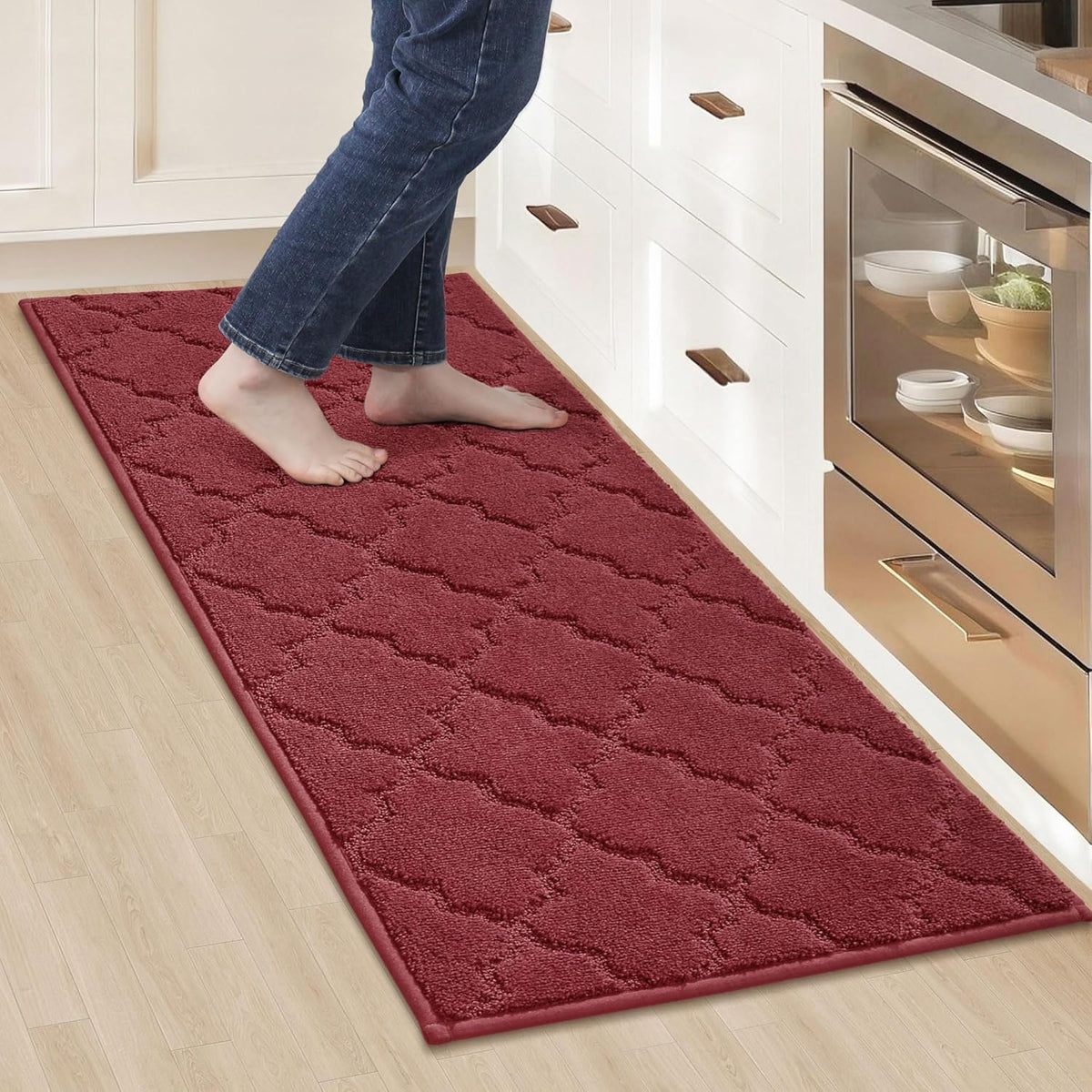 COSY HOMEER-Kitchen-Rugs 20"x48" Non-Slip Absorbent Soft Kitchen Runner Rug Polyester Kitchen Mats for Floor Washable Kitchens Standing Floor Mat for Sink Mat,Hallway,Laundry,Red