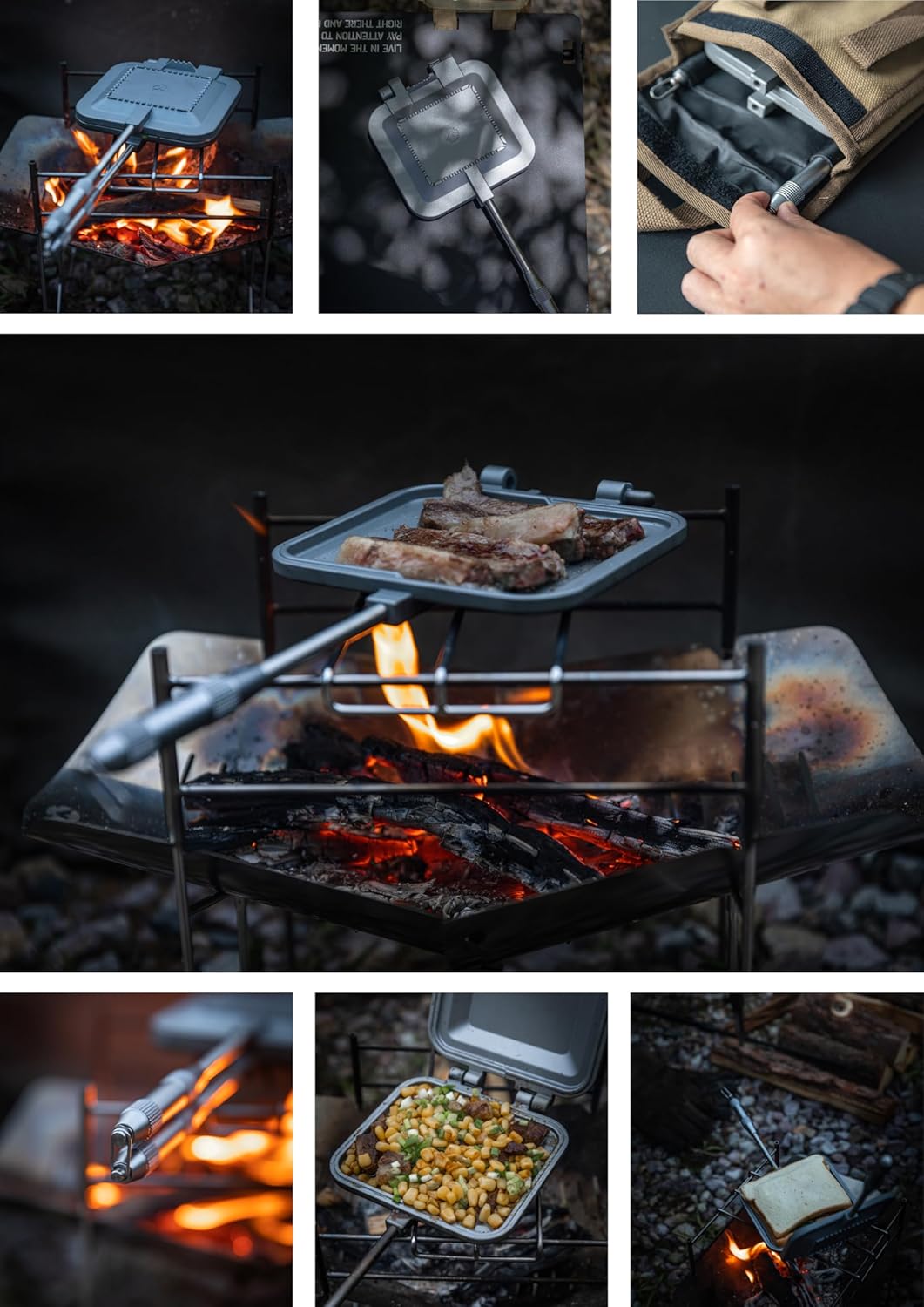 camping moon Sandwich Maker Hot Sand Single Burner Gas Fire Open Fire Compact Aluminum TT-1315 (Silver w/bag)