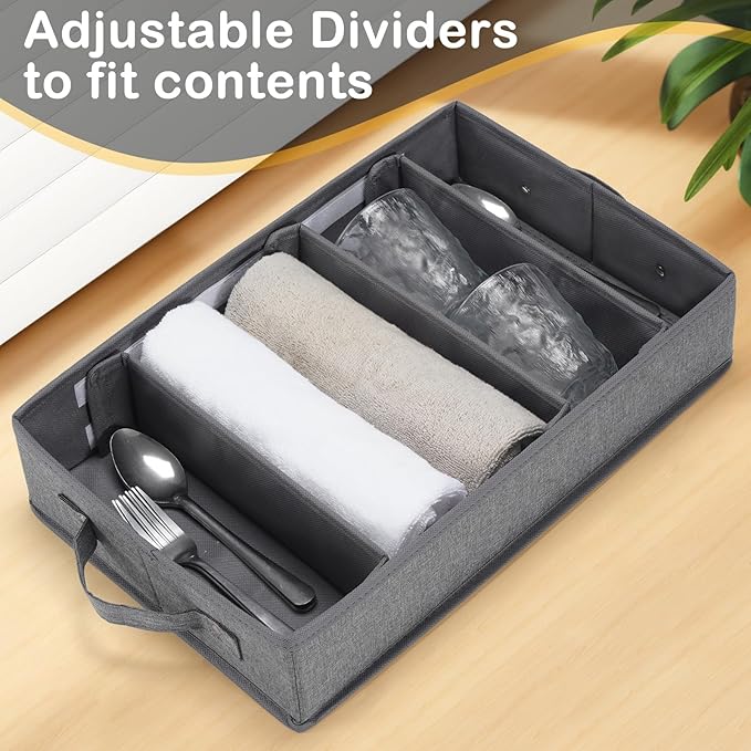 Silverware Storage Box, Flatware Storage, Utensil Storage with Removable Lid and Adjustable Dividers for Organizer Utensils, Cutlery, Flatware, Knives, Large Capacity Gray