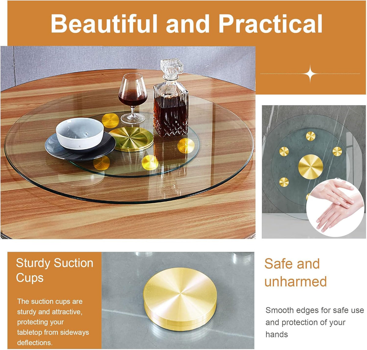20" Tempered Glass Lazy Susan Turntable, 360° Silent-Spin Round Clear Tabletop Rotating Tray, Centerpiece for Dining Tables, Smooth Rotation, for Banquets, Weddings & Family Gatherings