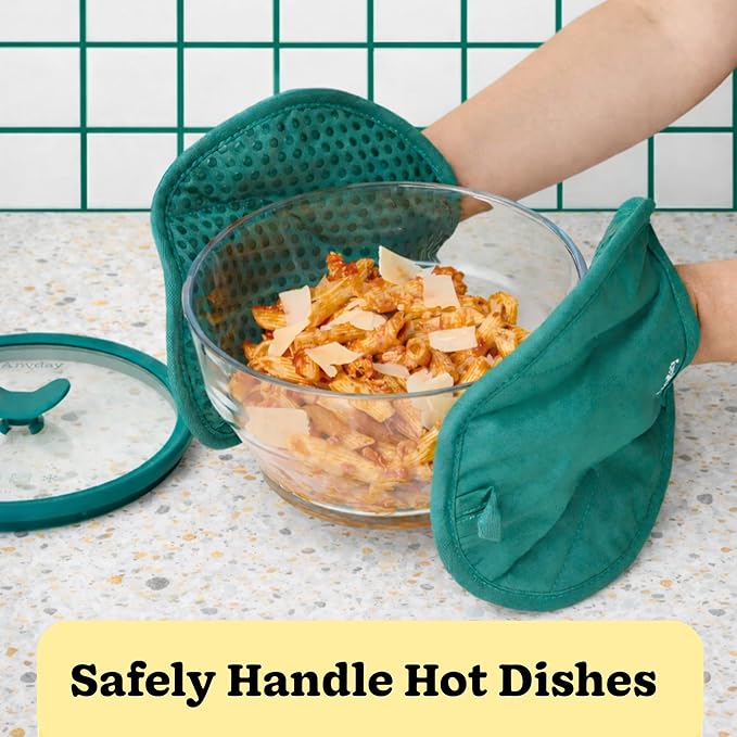 Anyday Oven Mitts with Non-Slip Silicone Grip, Set of 2 | Heat-Resistant Pot Holders with Non-Slip Liner | Universal Fit Circular Quilted and Silicone-Lined Gloves