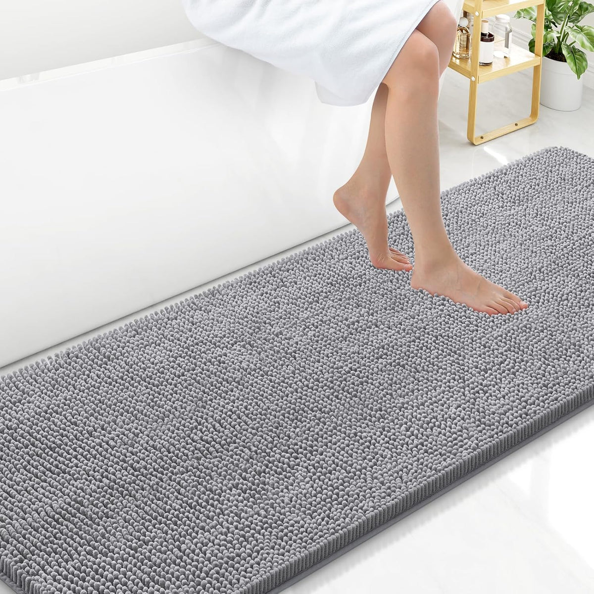 Arotive Bathroom Rugs 70x24, Extra Soft Absorbent Shaggy Chenille Bath Rugs, Machine Washable Rubber Backing Non-Slip Bath Mats for Bathroom Floor Tub and Shower, Home Decor Accessories, Grey