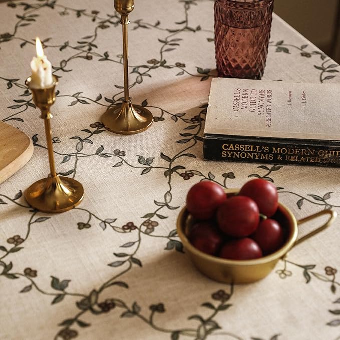 patdrea Designer Linen French Tablecloth for Rectangle Table,Fall Country Breathable Floral Tablecloths,Table Cover for Kitchen Dining,Tea Party,Christmas,Thanksgiving,55"x87"-Oliveirad