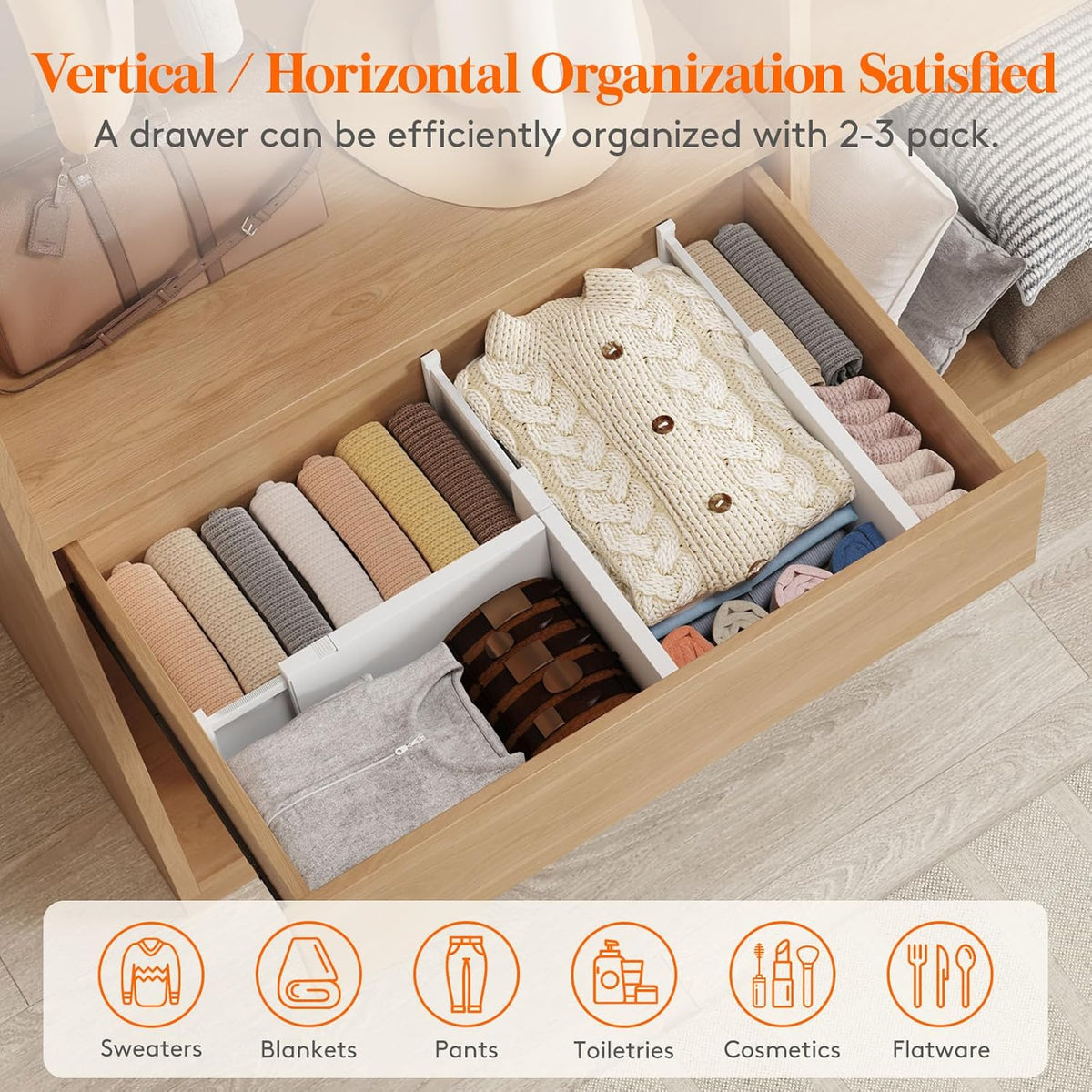 Lifewit 12 Pack Drawer Dividers Plastic 6" High, 13.5-22" Adjustable Drawer Organizers for Clothes, Expandable Dresser Separators in Bedroom/Bathroom/Kitchen/Fridge/Office Organization and Storage