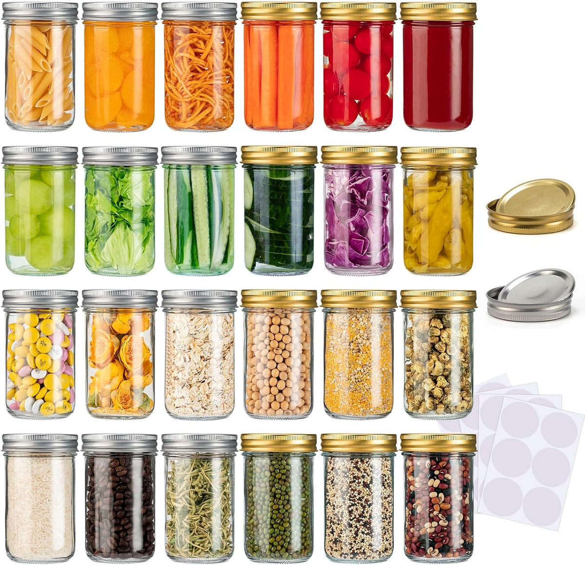 Mason Jars 8 oz, 24 Pack Canning jars 8 oz Jelly Jars With Regular Lids and Bands, Half Pint Glass Jars Ideal for Jam, Honey, Wedding Favors, Shower Favors