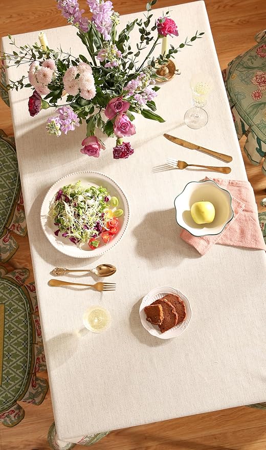 patdrea Designer Green Extra Long Tablecloth for Rectangle Table,Vintage Linen Leaves Pattern Table Cloth,Colorful Floral Cover Decor for Kitchen Dining Christmas Thanksgiving,67"x118"-Cecilia D