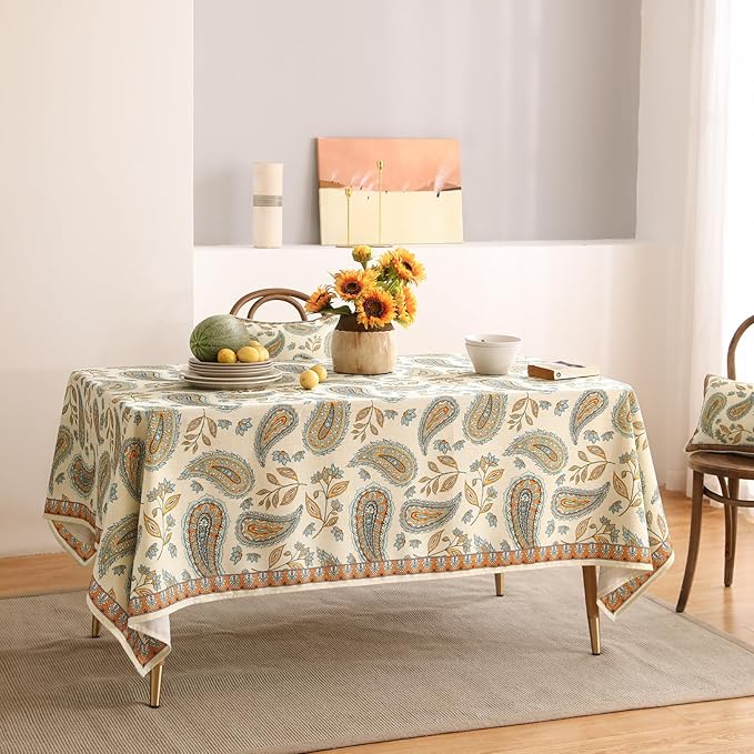 patdrea Designer Vintage French Rectangle Table Cloth,Italian Floral Wrinkle Free Farmhouse Tablecloth,Decor Table Cover for Kitchen Dining,Christmas,Tea Party,Thanksgiving,55"x79"-Lysaniya