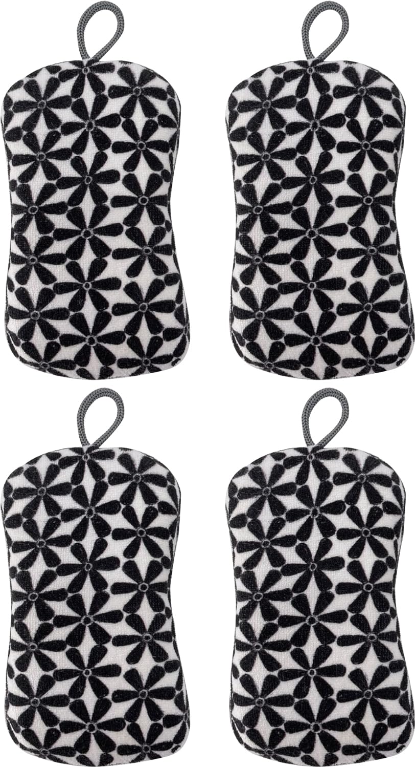 MÜkitchen Premuim Sponge for Dishes and Household Cleaning | Microfiber Print and Non-Scratch Scrub Pad | Set of 4 | (Our Nest)