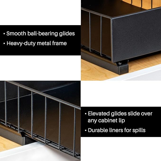 LYNK PROFESSIONAL® Pull Out Under Sink Kitchen Cabinet Organizer - 10" W x 14" D 2-Tier Drawer - Sliding Shelf Organizer for Cabinets and Undersink Storage Shelves - Lifetime Ltd. Warranty – Black
