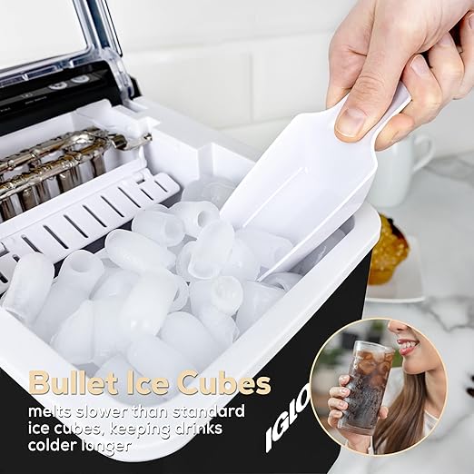 Igloo Premium Self-Cleaning Countertop Ice Maker Machine, Handled Portable Ice Maker, Produces 26 lbs. in 24 hrs. with Ice Cubes Ready in 6-8 Minutes, Comes with Ice Scoop and Basket