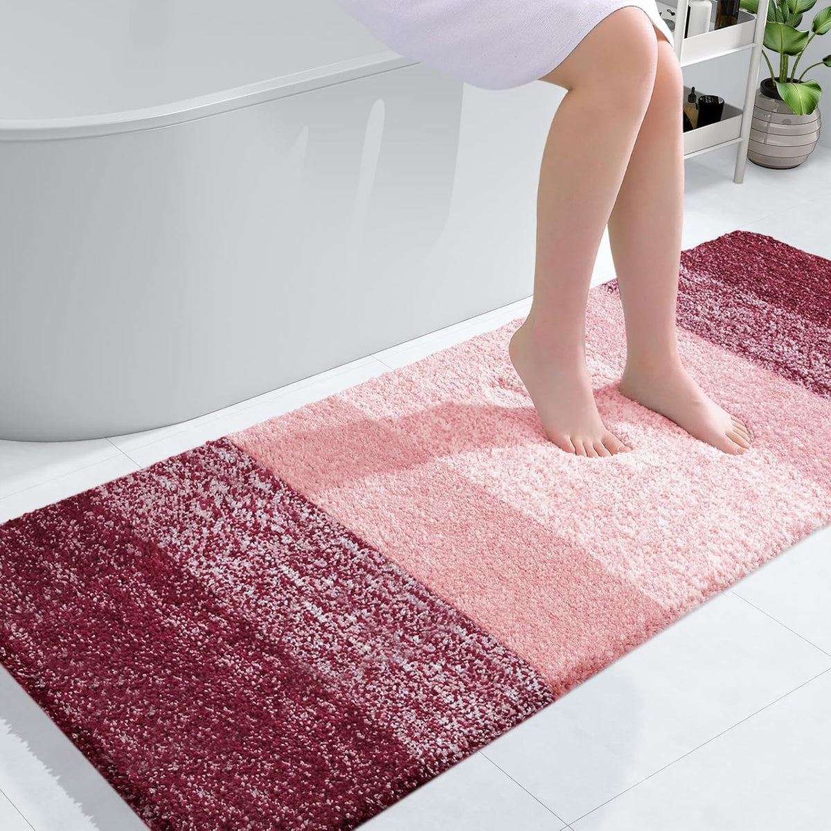 OLANLY Bathroom Runner Rugs 54x24, Extra Soft Absorbent Microfiber Bath Rugs, Rubber Backing, Quick Dry, Machine Washable Bath Mats for Bathroom Floor, Tub and Shower, Home Decor Accessories, Red