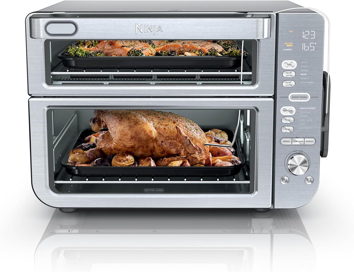 Ninja Countertop Oven Double Stack XL & Air Fryer with Pro Cook System, 12-in-1, Flexdoor, FlavorSeal, SMART FINISH with DualZone Technology, Air Fryer, Bake, Broil, Reheat, Stainless Steel, DCT651