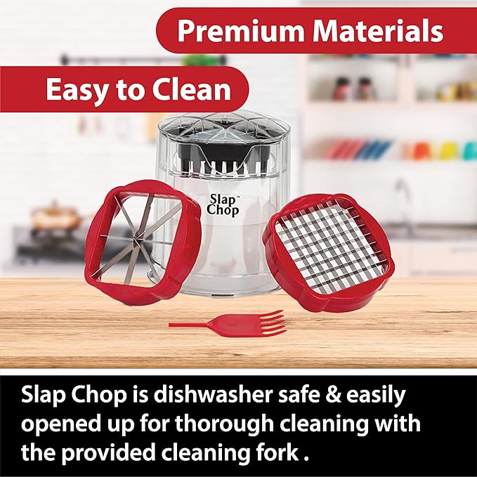 Slap Chop French Fry Potato Cutter Onion Chopper Apple Dicer - Easily Cut in Seconds - Stainless Steel Blades - No Mess Container - Slice French Fries, Fruit, and More - Dishwasher Safe