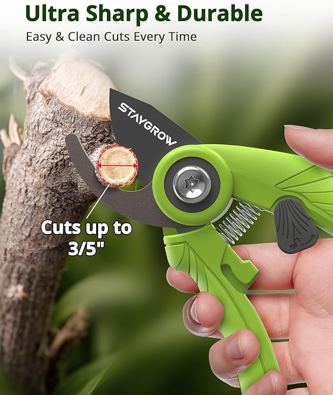 Garden Shears - 6.9" Pruning Shears for Gardening with SK5 Stainless Steel Sharp Blades, Tree Trimmer Garden Scissors with Comfort Handle and Safety Lock, Gardening Hand Tools - Green