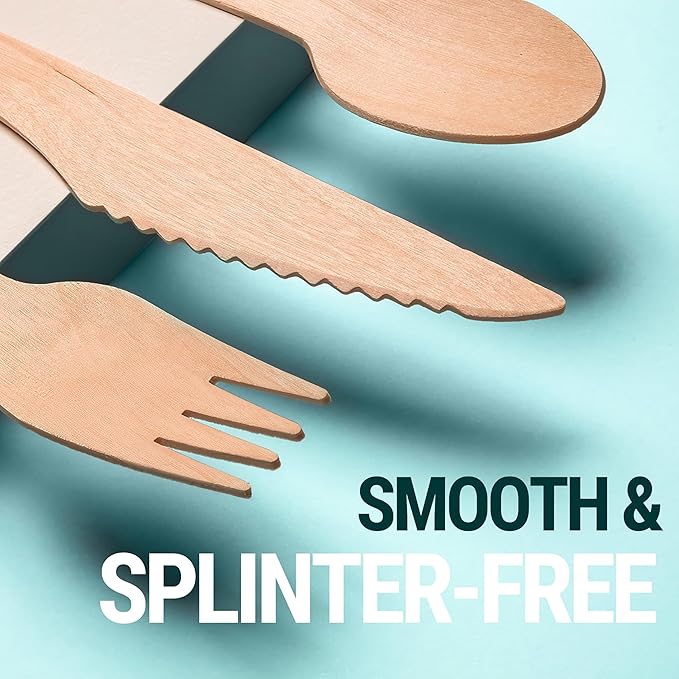 Disposable Wooden Knives - 300pcs - Heavy Duty & Extra Sharpened - Our Guilt-Free FSC Certified Wood Protects Forests - A Great Alternative to Bamboo Knives