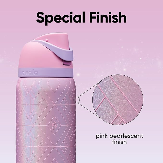 Owala Wicked FreeSip Insulated Stainless Steel Water Bottle with Straw for Sports and Travel, BPA-Free Sports Water Bottle, 32 oz, Glinda (Pink)
