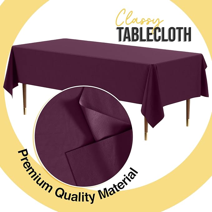 Exquisite 66% Thicker Premium Plastic Table Cloth Rectangle Table Cover 0.5 Mil 12 Pack Plum Table Cloth 54 Inch x 108 Inch Disposable Tablecloth Won't Tear Easily Like Cheap Thin Brands