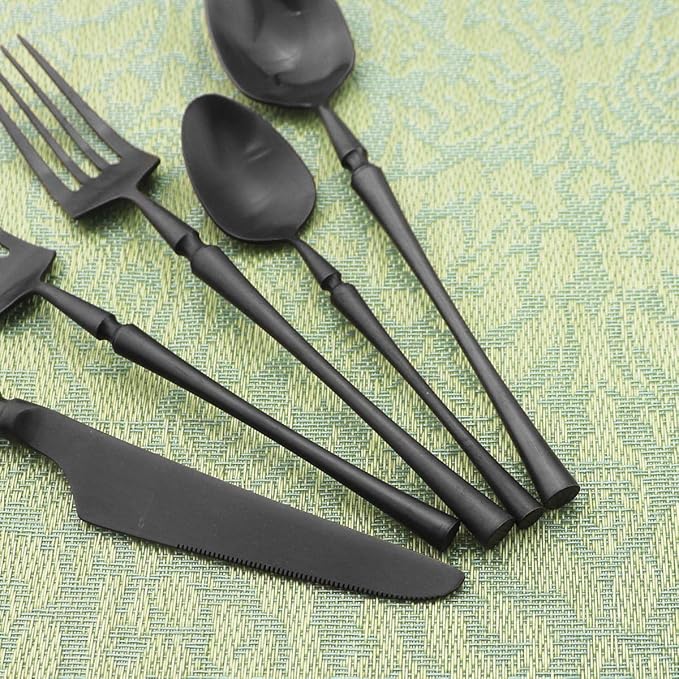 Gugrida Unique & Beautiful Flatware Set - 5 Piece Iridescent Silverware Sets | 18/10 Stainless Steel Reusable Cutlery Set | Black Utensils Service For 1 with Dessert Fork, Knife, Spoon, Dinner Fork