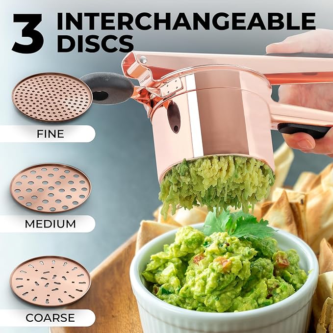 Zulay Kitchen Premium Large 15oz Potato Ricer, Heavy Duty Professional Stainless Steel Potato Masher and Ricer Kitchen Tool, Press and Mash Kitchen Gadget - Rose Gold