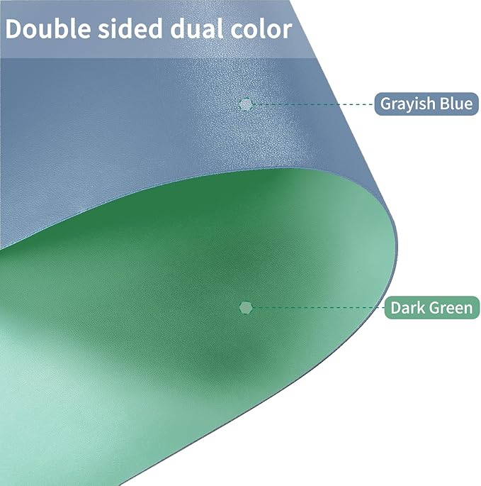 Leather Table Cover,1.8mm Thick,24x60 Inch Desk Cover,Large Desk Mat,Table Protector,Table Cover Protector,Desk Protector,Table Pad,(Grayish Blue+Dark Green,24x60)