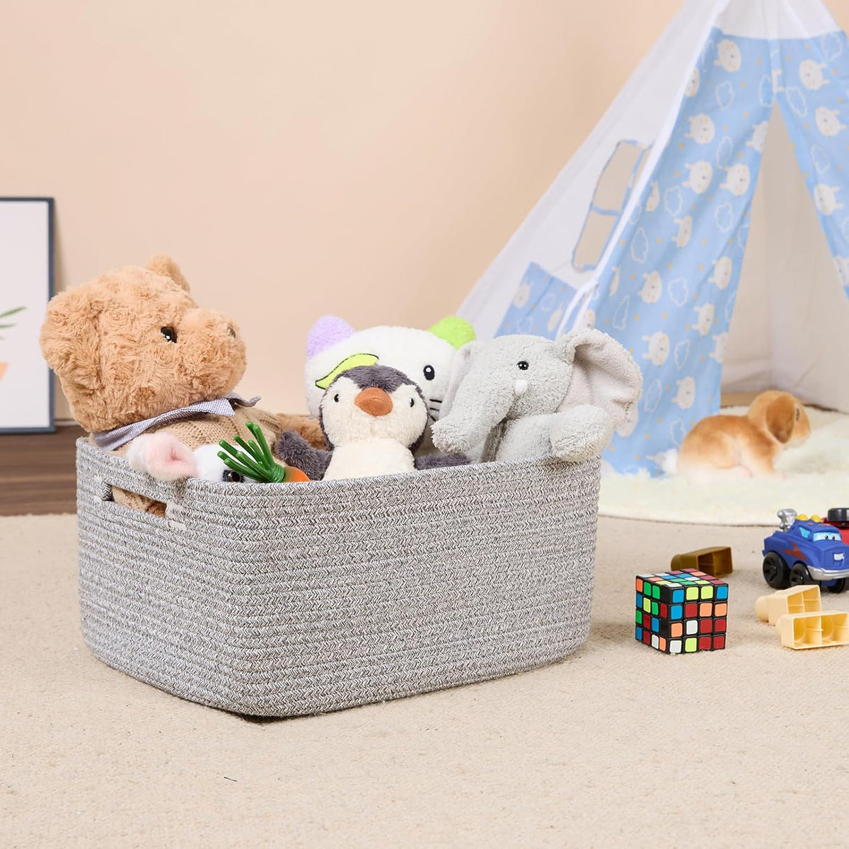 Large Storage Baskets for Shelves, Closet Organizers Bins for Clothes Blanket Towels, Baby Nursery, Toy Baskets Box, Woven Rope Baskets, 17 x 13 x 7.5”, 2 Packs Mixed Grey