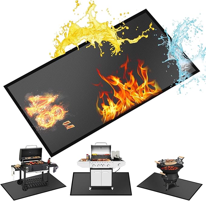 48 ×30 inches Under Grill Mat / Fire Pit Mat Fireproof Waterproof Oil-Proof, Fireproof Mat Fireplace Mat BBQ Mat Protect Mat for Deck Patio Grass Outdoor Charcoal, Flat Top, BBQ Smokers, Gas Grills
