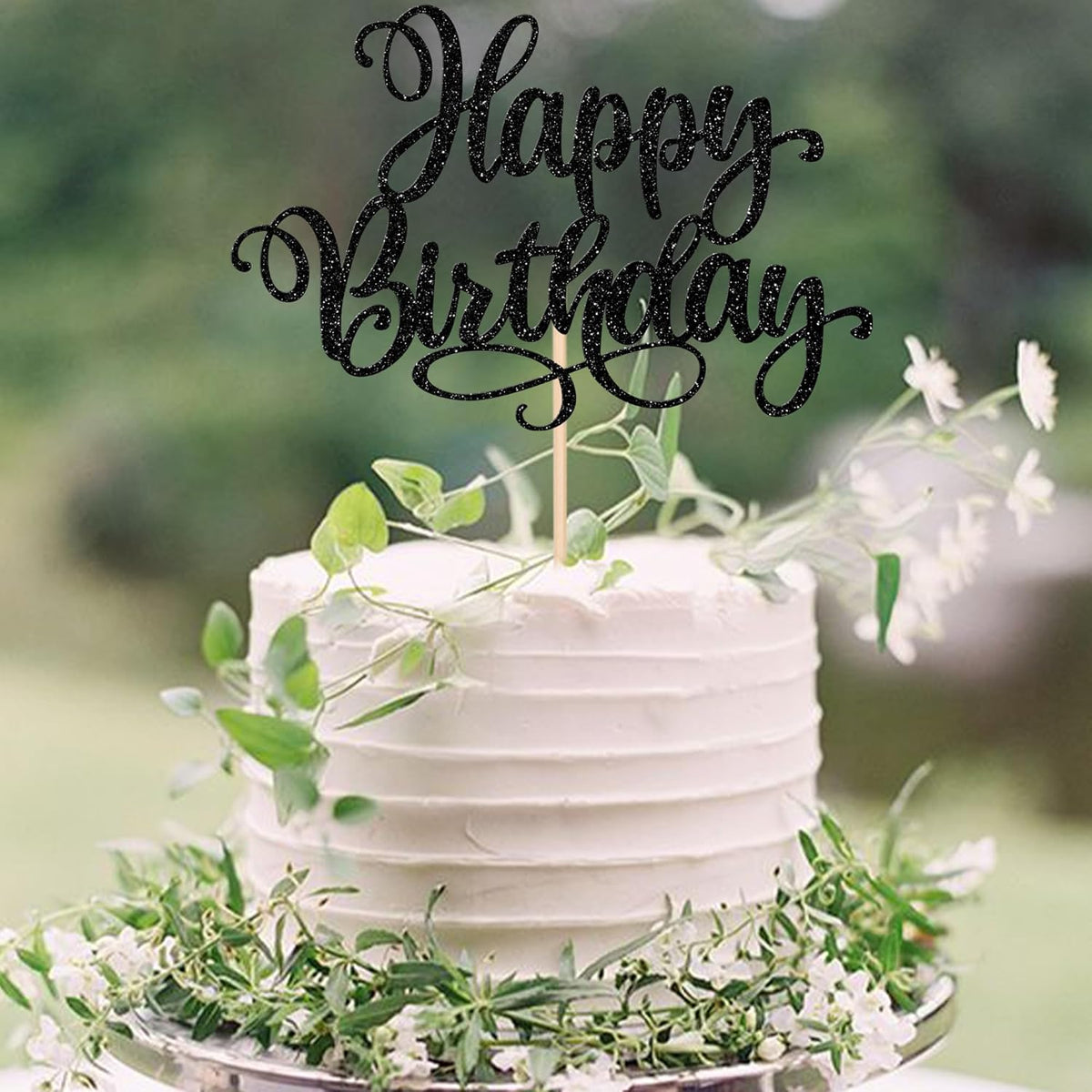 ZHUOWEISM 1 PCS Happy Birthday Cake Topper Glitter Happy Birthday Cake Pick Bunting Decor for Anniversary Celebrating Happy Birthday Party Cake Decorations Supplies Black
