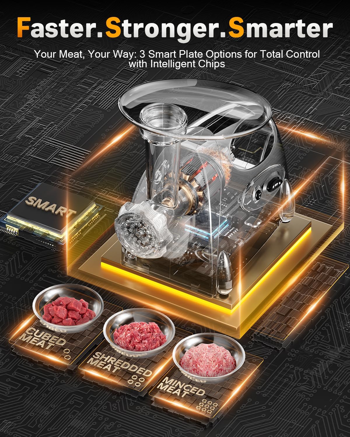 3-IN-1 Meat Grinder: [3000W Superior Motor] Electric Meat Grinder with 6 PCS Stainless Steel Blades & Grinding Plates, Sausage Stuffer Tubes & Kubbe Kit Portable Handle for Gift (Dark Gray New6)
