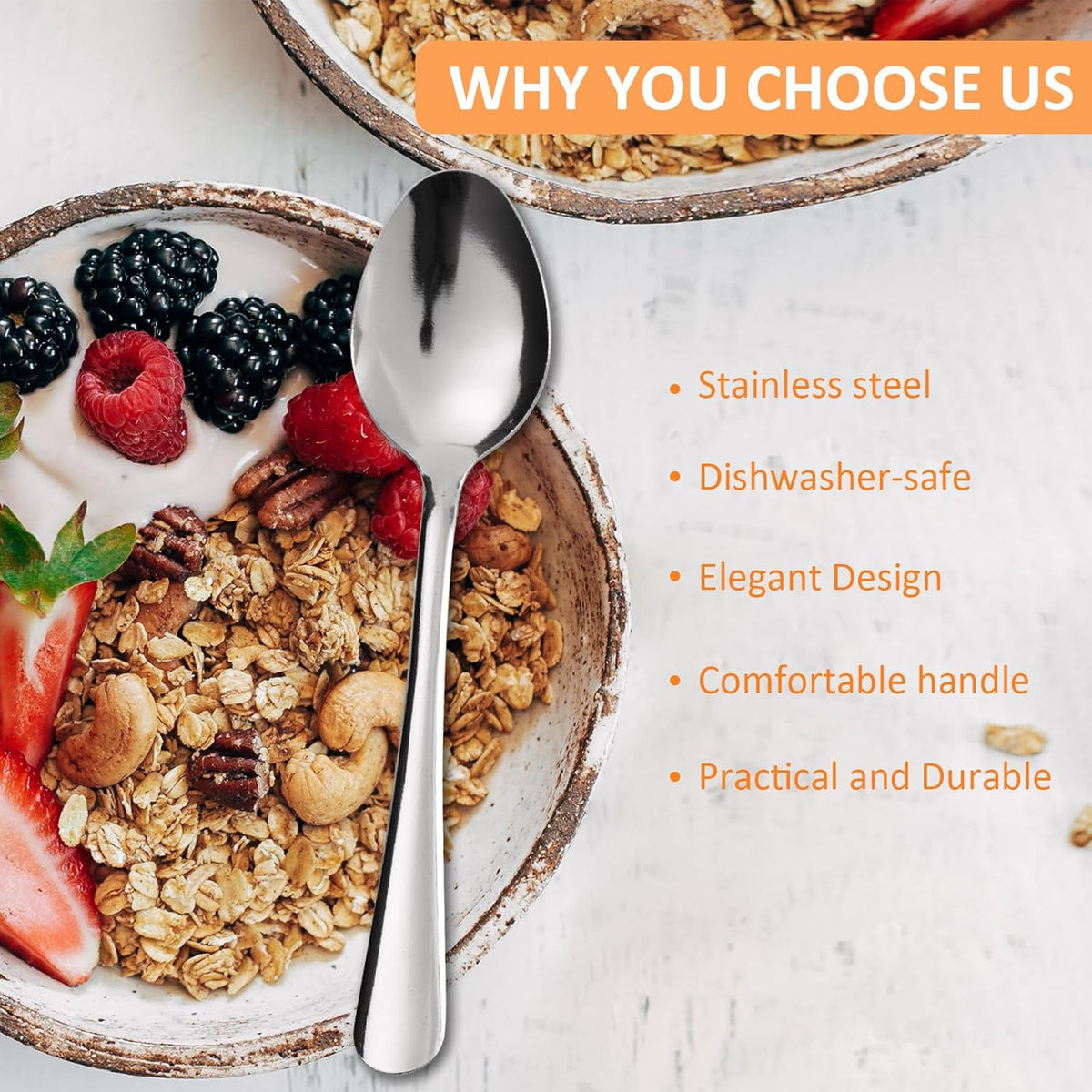 60 PCS Dinner Spoons Set - Windsor Stainless Steel Dinner Spoon 7.1 Inch with Dishwasher Safe Dessert Spoons, Metal Dessert Spoon, Silverware for Home, Kitchen or Restaurant