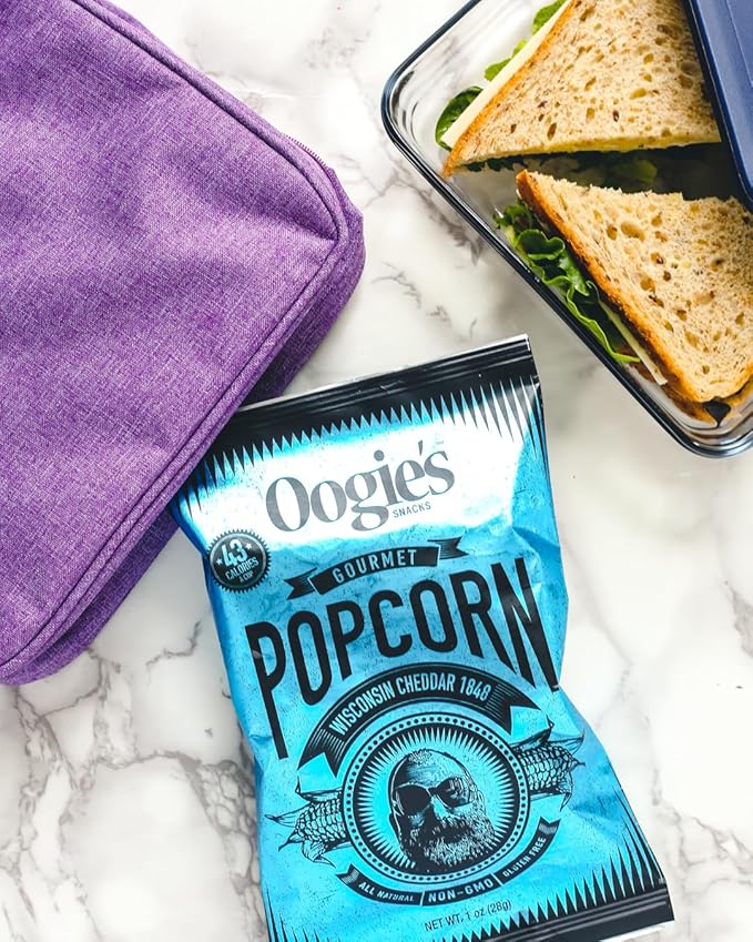Oogie's Gourmet Popcorn | 20 Pack | Wisconsin Cheddar 1848 Flavor | Gluten Free Popcorn Snacks | 1oz Individual Bags
