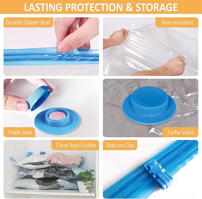 22 Pack Vacuum Storage Bags with Portable Electric Pump, Vacuum Seal Space Saver Bags for Clothing, Pillows, Blanket, Bedding, Comforters