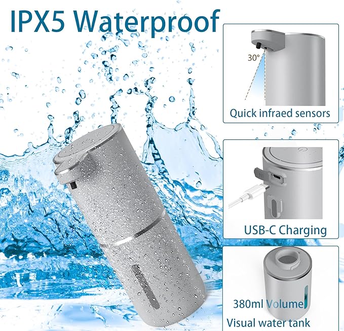 Automatic Soap Dispenser – Touchless Foaming Soap Dispenser 400ml USB Rechargeable Dispenser Electric Wall Mounted 4levels Adjustable Foam Soap Dispenser Pump for Bathroom Kitchen(Silver)