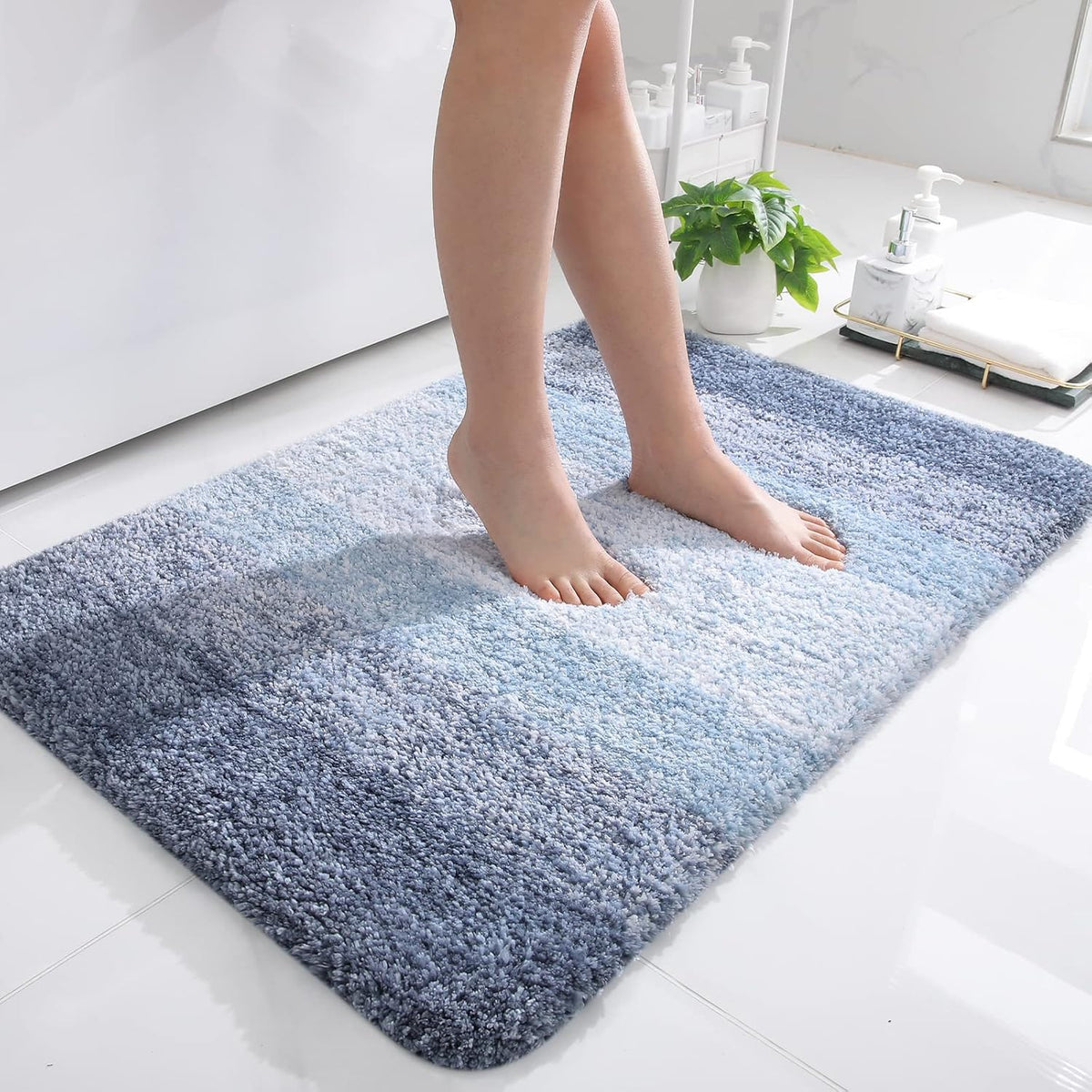 OLANLY Bathroom Rugs Mat 36x24, Extra Soft Absorbent Microfiber Bath Rugs, Rubber Backing, Quick Dry, Machine Washable Bath Mats for Bathroom Floor, Tub and Shower, Home Decor Accessories, Blue