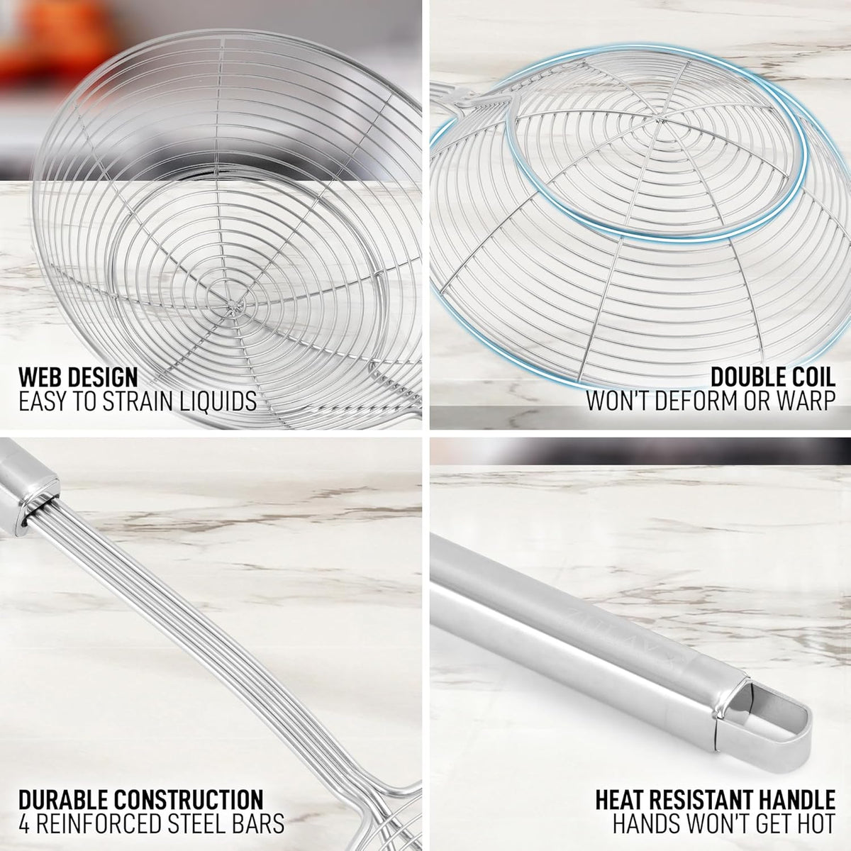 Zulay Kitchen Premium Stainless Steel Spider Skimmer 15.4” - Spider Kitchen Utensil with Premium Ergonomic Handles for Easy Use - Easy to Clean - Perfect for at Home Cooks & Chefs