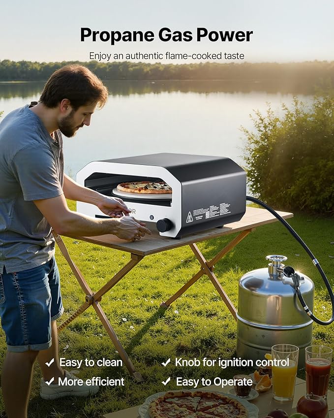 VEVOR 16 in Outdoor Pizza Oven, Auto Rotating Propane Gas Pizza Ovens, Portable Pizza-Cooker with Electric Rotate Pizza-Stone, Carry Bag, Propane Pizza Maker For Outside Backyard Patio Camping, Black