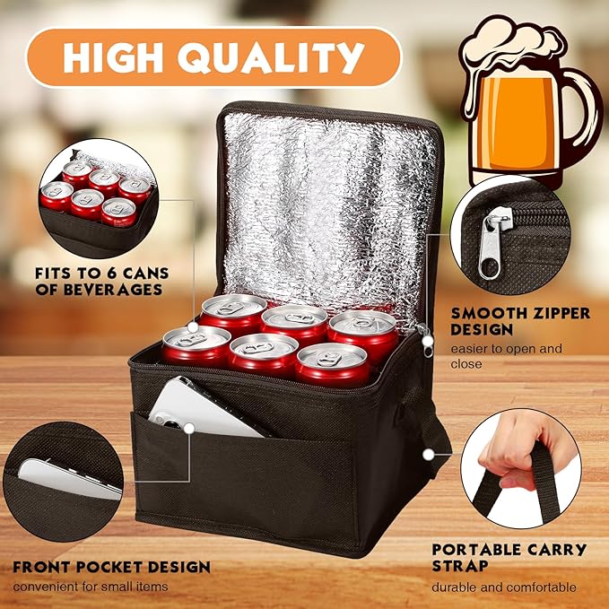 Nuogo 15 Pack Insulated Lunch Bags Bulk, Reusable Cooler Boxes, Leakproof Lunch Boxes Set, Waterproof Thermal Coolers, Insulated Beverage Bag for Women Men Work School Picnic Beach(Brown)