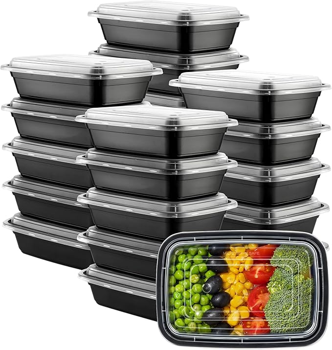 GUSTO [24 oz - 50 Count 1-Compartment Meal Prep Containers with Lids – Reusable, Microwaveable, Dishwasher & Freezer Safe, BPA-Free Food Storage Boxes for Portion Control (Formerly Comfy Package)