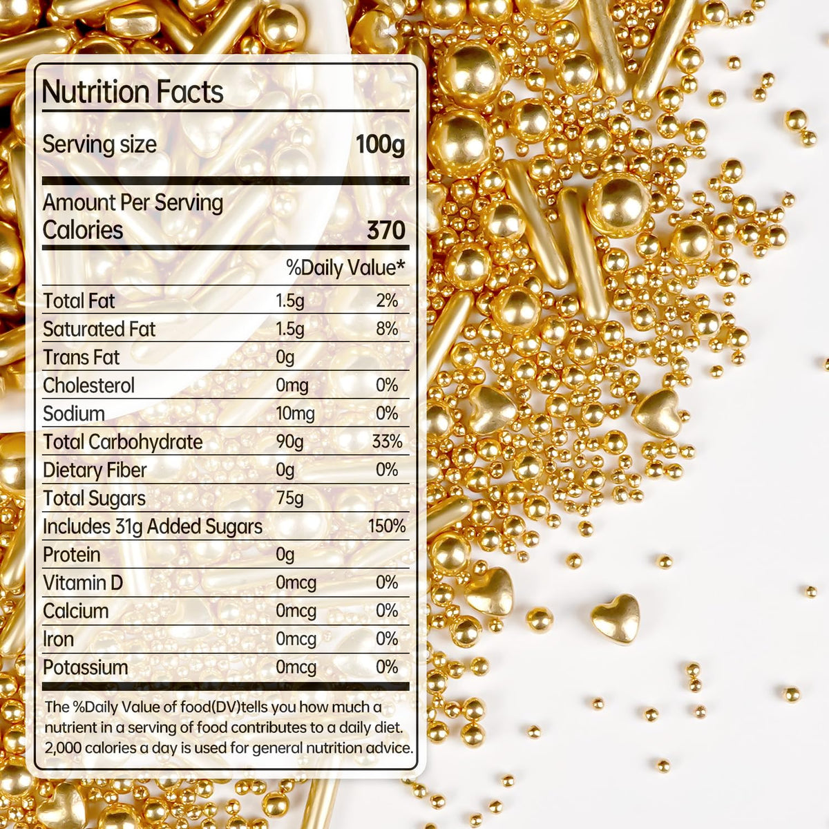 Gold Pearl Heart Sprinkles, Pearls Sprinkles For Cake Decorating, 150g/5.29oz Mix Size Sugar, Donuts, Cakes, Ice Cream, Mother's Day, Valentine's Day, Wedding Party, Christmas Supplies